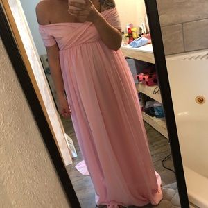 Light pink off the shoulder maternity dress